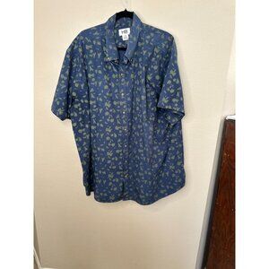 HB Mens Blue Shirt 2x Pinecone button up collared‎ short sleeve cotton plus size